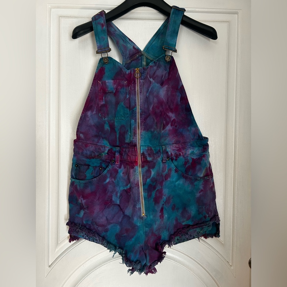 Free People Ice Dyed Short Overalls